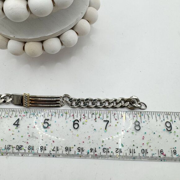 Sterling Silver 14k Gold Engraved N W ID Bracelet Dolan Bullock Curb Chain - Picture 8 of 9